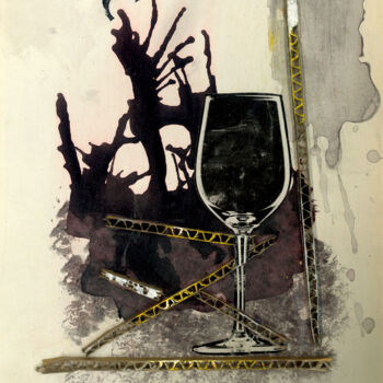 Collages titled "Black Wine" by Dimitris Kritsotakis, Original Artwork, Ink Mounted on Wood Panel