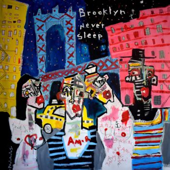 Painting titled "Brooklyn Never Sleep" by Dimitris Pavlopoulos, Original Artwork, Acrylic