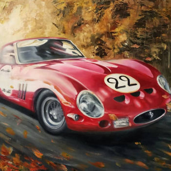 Painting titled "Ferrari 250 GTO" by Shishkov, Original Artwork, Oil Mounted on Wood Stretcher frame