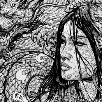 Drawing titled "Asia" by Dmitry Valyaev, Original Artwork, Ink