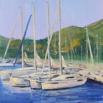 Painting titled "MARMARIS MARINА AT…" by Dina Aseeva, Original Artwork, Acrylic Mounted on Wood Stretcher frame