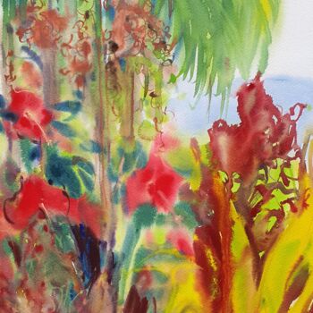 Картина под названием "Tropical garden of…" - Dina Aseeva, Подлинное произведение искусства, Акварель