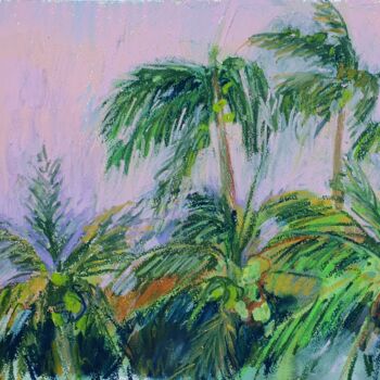 Malarstwo zatytułowany „Palms on sunset” autorstwa Dina Aseeva, Oryginalna praca, Pastel