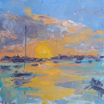 Painting titled "Sunset anchorage in…" by Dina Aseeva, Original Artwork, Acrylic