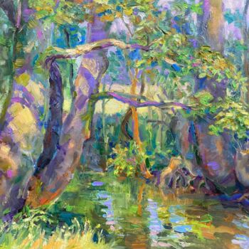 Pittura intitolato "Trees by the stream" da Dina Marholina, Opera d'arte originale, Olio