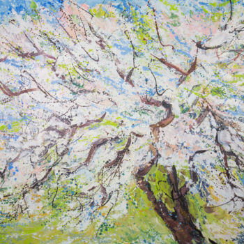 Pintura titulada "blooming apple tree" por Dina Morzhina, Obra de arte original, Oleo