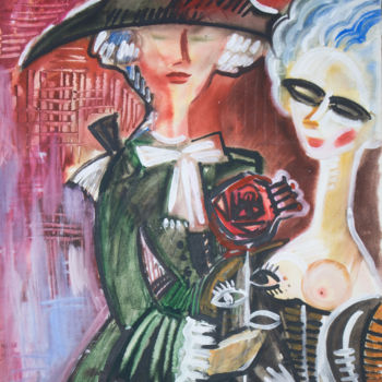 Painting titled "Lady and gentleman." by Dina Morzhina, Original Artwork, Watercolor