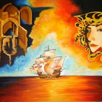 Pintura intitulada "O Desembarque" por Dina De Souza, Obras de arte originais, Óleo