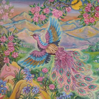 Painting titled "Birds of paradise" by Dinara Suleeva, Original Artwork, Oil