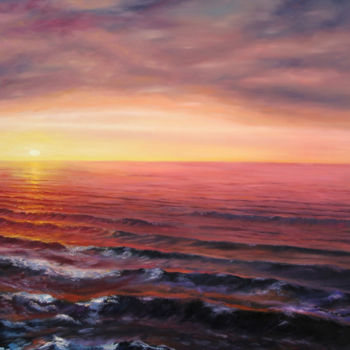 Painting titled "Sunset at the Sea" by Dinara Aristo, Original Artwork, Oil
