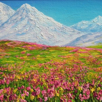 Painting titled "Flowery meadow" by Dinara Aristo, Original Artwork, Oil