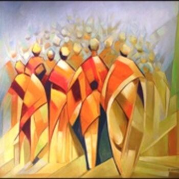 Pintura intitulada "Walking Group" por Dinkar Shankar Kumbhar, Obras de arte originais, Óleo