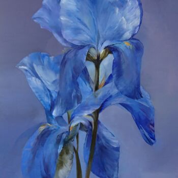 Картина под названием "Голубой ирис" - Disadi Danusya, Подлинное произведение искусства, Масло