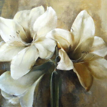 Картина под названием "Белые лилии" - Disadi Danusya, Подлинное произведение искусства, Масло