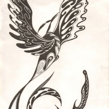 Drawing titled "The bird of happine…" by Veronika Abramova, Original Artwork, Ink
