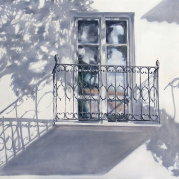 Schilderij getiteld "Five shadows" door Dita Lūse, Origineel Kunstwerk, Olie Gemonteerd op Frame voor houten brancard
