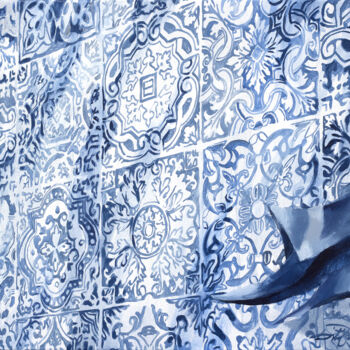 Schilderij getiteld "Blue rose petal" door Dita Lūse, Origineel Kunstwerk, Olie Gemonteerd op Frame voor houten brancard