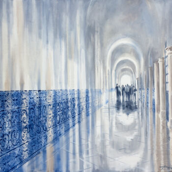 Painting titled "Voices in Hallway" by Dita Lūse, Original Artwork, Oil Mounted on Wood Stretcher frame