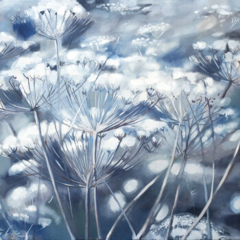 Peinture intitulée "Blossoms of snow" par Dita Lūse, Œuvre d'art originale, Huile Monté sur Châssis en bois