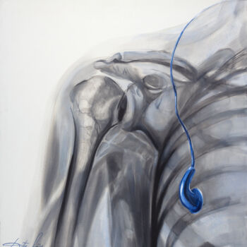 Painting titled "Headphone" by Dita Lūse, Original Artwork, Oil Mounted on Wood Stretcher frame