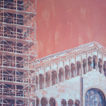 Painting titled "Architecture in pink" by Dita Lūse, Original Artwork, Oil