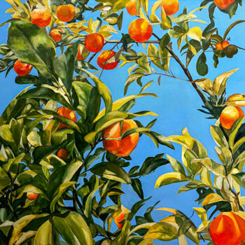 Painting titled "Tangerine tree" by Ditim, Original Artwork, Oil Mounted on Wood Stretcher frame