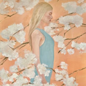 Painting titled "Spring Blossoms" by Ditim, Original Artwork, Oil Mounted on Wood Stretcher frame