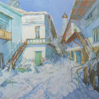 Peinture intitulée "Sudden snow" par Elena Hlavenchuk, Œuvre d'art originale, Huile Monté sur Châssis en bois