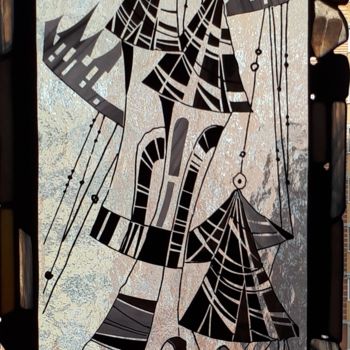 Peinture intitulée ""На крыше"" par Evgeniia Kuropteva, Œuvre d'art originale, Peinture vitrail Monté sur Carton