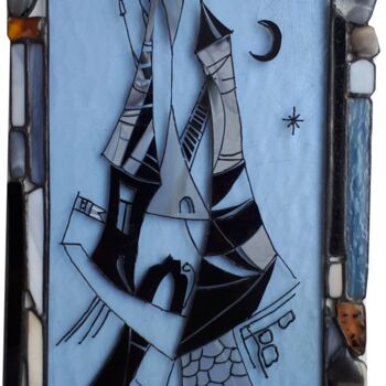 Schilderij getiteld ""Кошки на крыше"" door Evgeniia Kuropteva, Origineel Kunstwerk, Gebrandschilderd glas