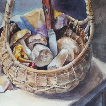 Malerei mit dem Titel "" По грибы"" von Evgeniia Kuropteva, Original-Kunstwerk, Aquarell