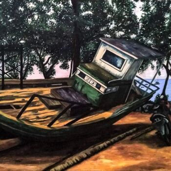 Pittura intitolato "Boat at Beira-Mar" da Djalma Brochado, Opera d'arte originale, Olio