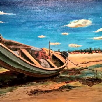 Pittura intitolato "Boat at Bitupitá" da Djalma Brochado, Opera d'arte originale, Acrilico
