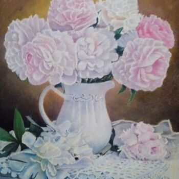 Malarstwo zatytułowany „Peonies Flowers” autorstwa Djamel Baouali, Oryginalna praca, Olej