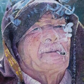 Peinture intitulée "Homme qui fume" par Djamel Baouali, Œuvre d'art originale, Huile