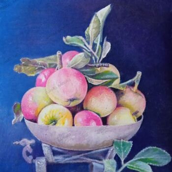 Schilderij getiteld "Pommes nature morte" door Djamel Baouali, Origineel Kunstwerk, Olie