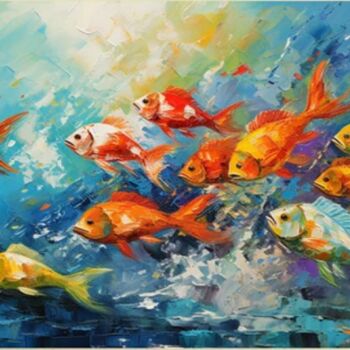 Painting titled "Swimming Fishes 4" by Djamel Eddine Hafis, Original Artwork, Acrylic