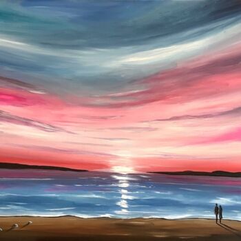 Painting titled "Pink Sunset Glow" by Djamel Eddine Hafis, Original Artwork, Acrylic
