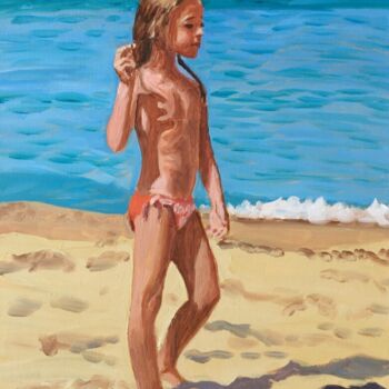 Painting titled "Girl at the Sea" by Djamel Eddine Hafis, Original Artwork, Oil