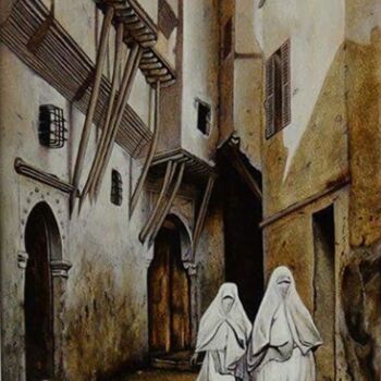 Painting titled "Red Sea Street, Cas…" by Djamel Eddine Mebrek, Original Artwork, Watercolor