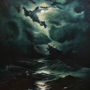 Painting titled "The storm over the…" by Djamel Eddine Mebrek, Original Artwork, Oil Mounted on Wood Stretcher frame