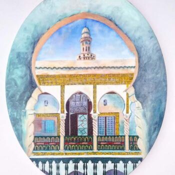 Painting titled "Dar Aziza and Minar…" by Djamel Eddine Mebrek, Original Artwork, Oil