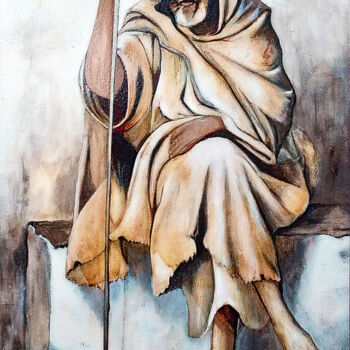 Painting titled "El Hadj The Algerian" by Djamel Eddine Mebrek, Original Artwork, Watercolor Mounted on Other rigid panel