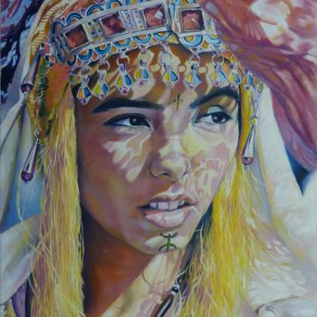 Painting titled "femme traditionnelle" by Djamel Temtem, Original Artwork, Oil