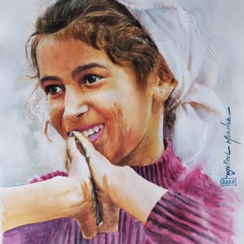 Картина под названием "Something for you" - Djelloul Merhab, Подлинное произведение искусства, Акварель