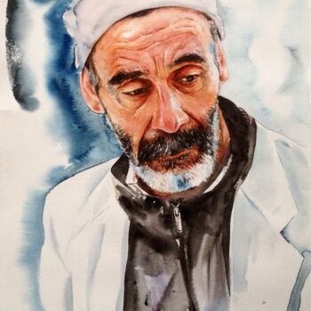 Painting titled "Waiting for nothing" by Djelloul Merhab, Original Artwork, Watercolor