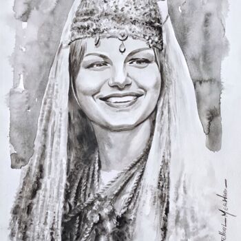 Malerei mit dem Titel "An algerian bride" von Djelloul Merhab, Original-Kunstwerk, Aquarell