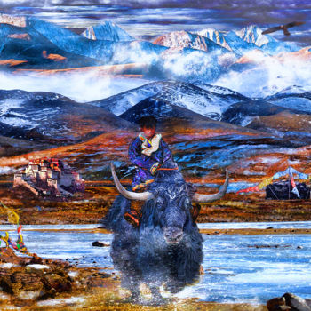 Digital Arts titled "tibetan-boy-on-yack…" by Djimme Dorje Ahni, Original Artwork, Digital Painting