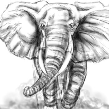 Arts numériques intitulée "Elephant dessin (Dj…" par Djoussou, Œuvre d'art originale, Travail numérique 2D