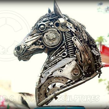 Escultura intitulada ""Tête de Cheval" me…" por J.D.C.Metal Art Sculptures, Obras de arte originais